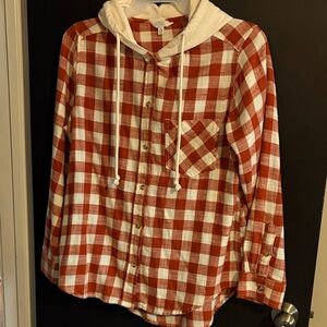 Time and Tru Red and Plaid flannel Hoodie Shirt